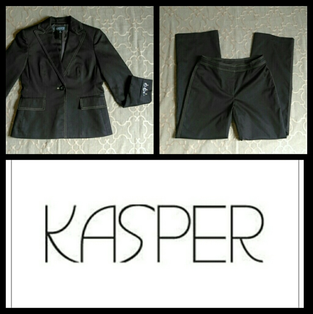 Black Kasper 2 Piece Suit Petite Lined Size 2P